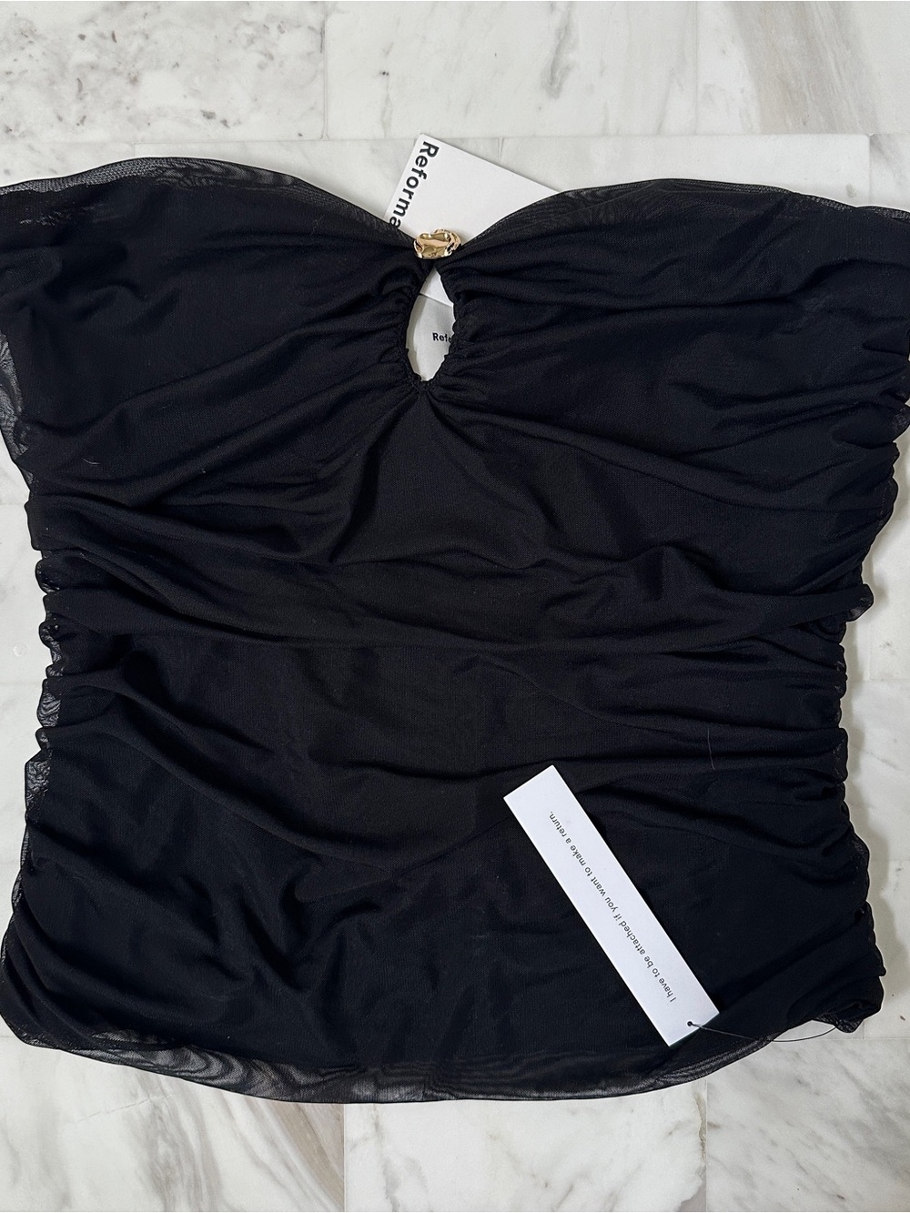 Reformation Myra Knit Top - Medium - Black Strapless Ruched Mesh Top